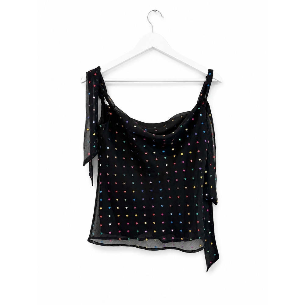 Ali & Jay Los Angeles Black Sheer Chiffon Rainbow Tie-Shoulder Top size XS